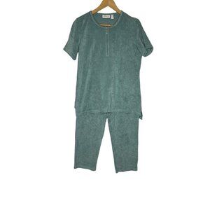 D&Co. Active Womens Tracksuit Blue Green‎ Crew Neck Short Sleeve 1/4 Zip SZ XS